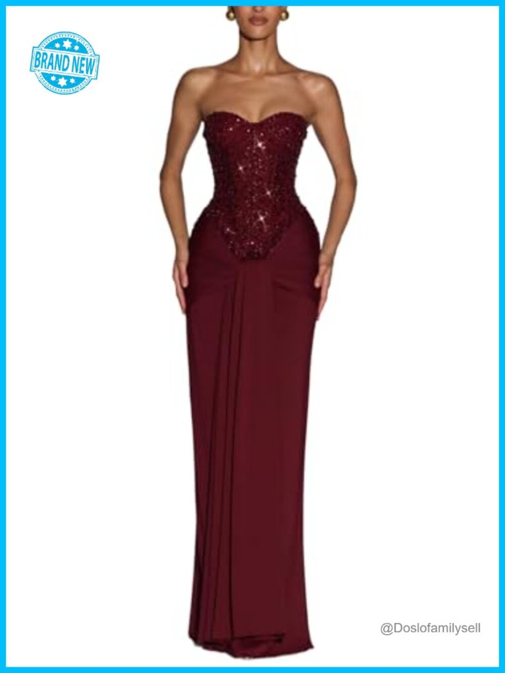 Strapless Sequin Bodycon Maxi Party Gown Formal Evening Dress